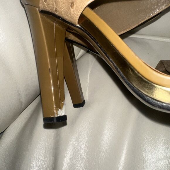 Authentic GUCCI Tan Ostrich Platform Peep Toe Shoe Sandal Size EU 39 - Picture 5 of 8